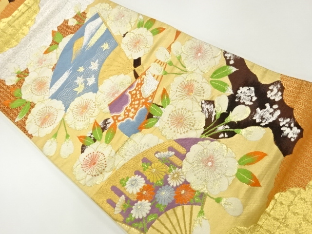 JAPANESE KIMONO / ANTIQUE FUKURO OBI / SILK / WOVEN SAKURA